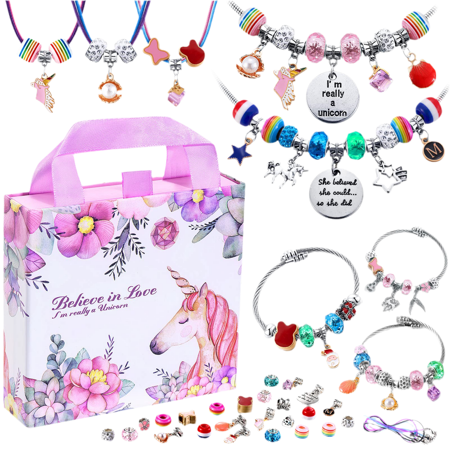 COO&KOO Charm Bracelet Making Kit, A Unicorn Girls Toy That Inspires Creativity and Imagination, Crafts for Girls Ages 8-12 with Jewelry Making Kit Perfect Gifts for 6 7 8 9 10 Girl Self-Expression!