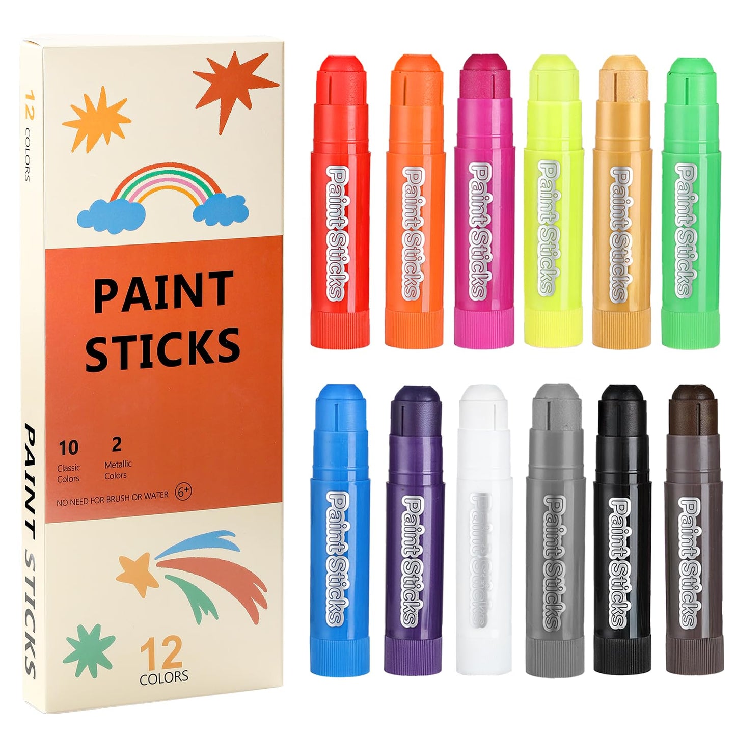 12 Colors Tempera Paint Sticks, No Mess, Quick-Drying & Non-Toxic Art Supplies, Easy-Grip for Toddlers and Kids, Works Great on Paper, Wood, Glass, Canvas, Gifts for Drawing on Various Objects