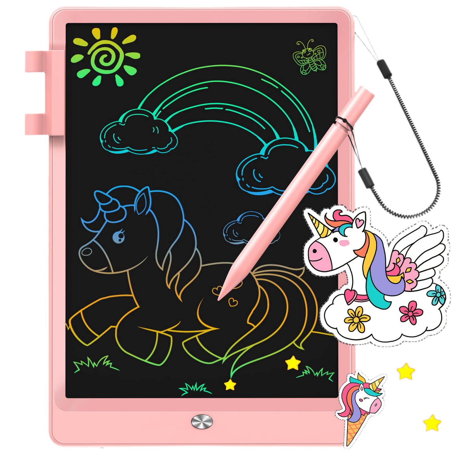 FLUESTON LCD Writing Tablet, Doodle Board Toys Gifts for 3-8 Year Old Girls Boys, 10 Inch Colorful Electronic Board Drawing Pad for Kids, Gifts for Toddler Educational Learning Travel Birthday, Pink