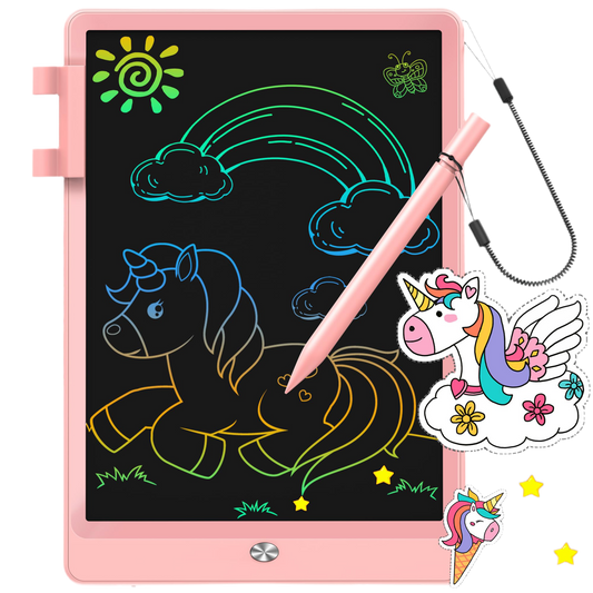 FLUESTON LCD Writing Tablet, Doodle Board Toys Gifts for 3-8 Year Old Girls Boys, 10 Inch Colorful Electronic Board Drawing Pad for Kids, Gifts for Toddler Educational Learning Travel Birthday, Pink