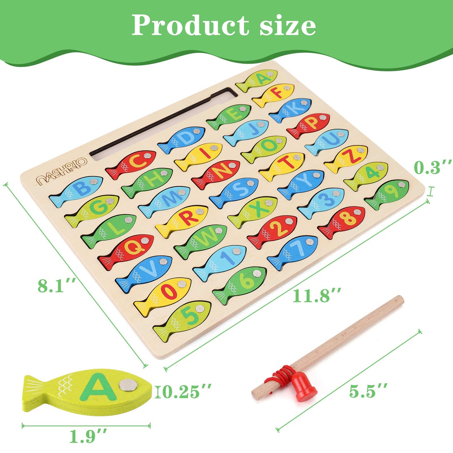 Magnetic Wooden Fishing Game Toy for Toddlers, Alphabet Fish Catching Counting Games Puzzle with Numbers and Letters, Preschool Learning ABC Math Educational Toys 3 4 5 Years Old Girl Boy Kids