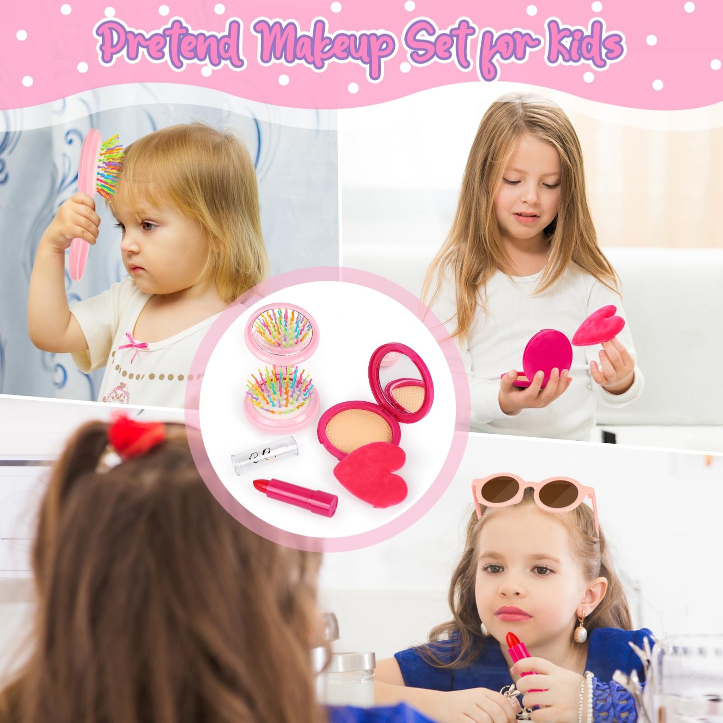 Oisacirg Play Purse for Little Girls, 32PCS Toddler Purse with Pretend Makeup for Kids, Princess Toys Includes Handbag, Phone, Wristwatch, Silk Scarf Kids Toy Purse Birthday Gift for Girls 3 4 5 6 +