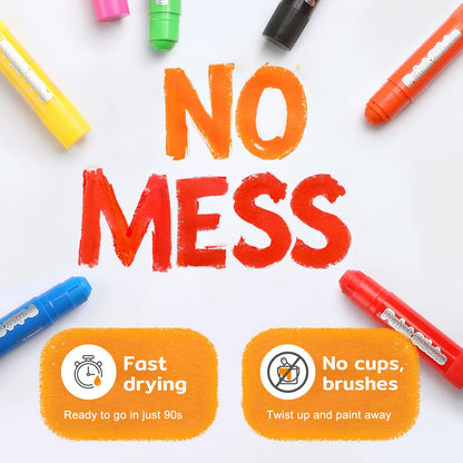 12 Colors Tempera Paint Sticks, No Mess, Quick-Drying & Non-Toxic Art Supplies, Easy-Grip for Toddlers and Kids, Works Great on Paper, Wood, Glass, Canvas, Gifts for Drawing on Various Objects