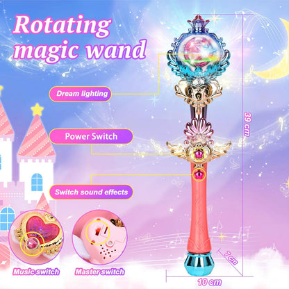 Skirfy Princess Toys Magic Wand for Girls, Fairy Wand with Spinning LED Light and Sound, Girl Thanksgiving Birthday Party Favors for Kids Age 3 4 5 6 7 8 9 10