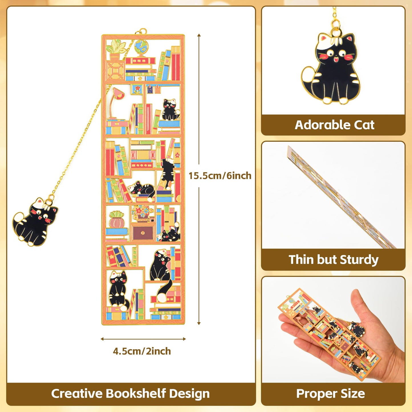 Black Cat Metal Bookmark with Cat Charm and Gift Box, Cat Lover Gifts, Book Lover Gifts, Kitty Bookmarks, Cat Themed Gifts, Gifts for Mothers Day, Teacher, Retirement, Graduation, Women, Reader