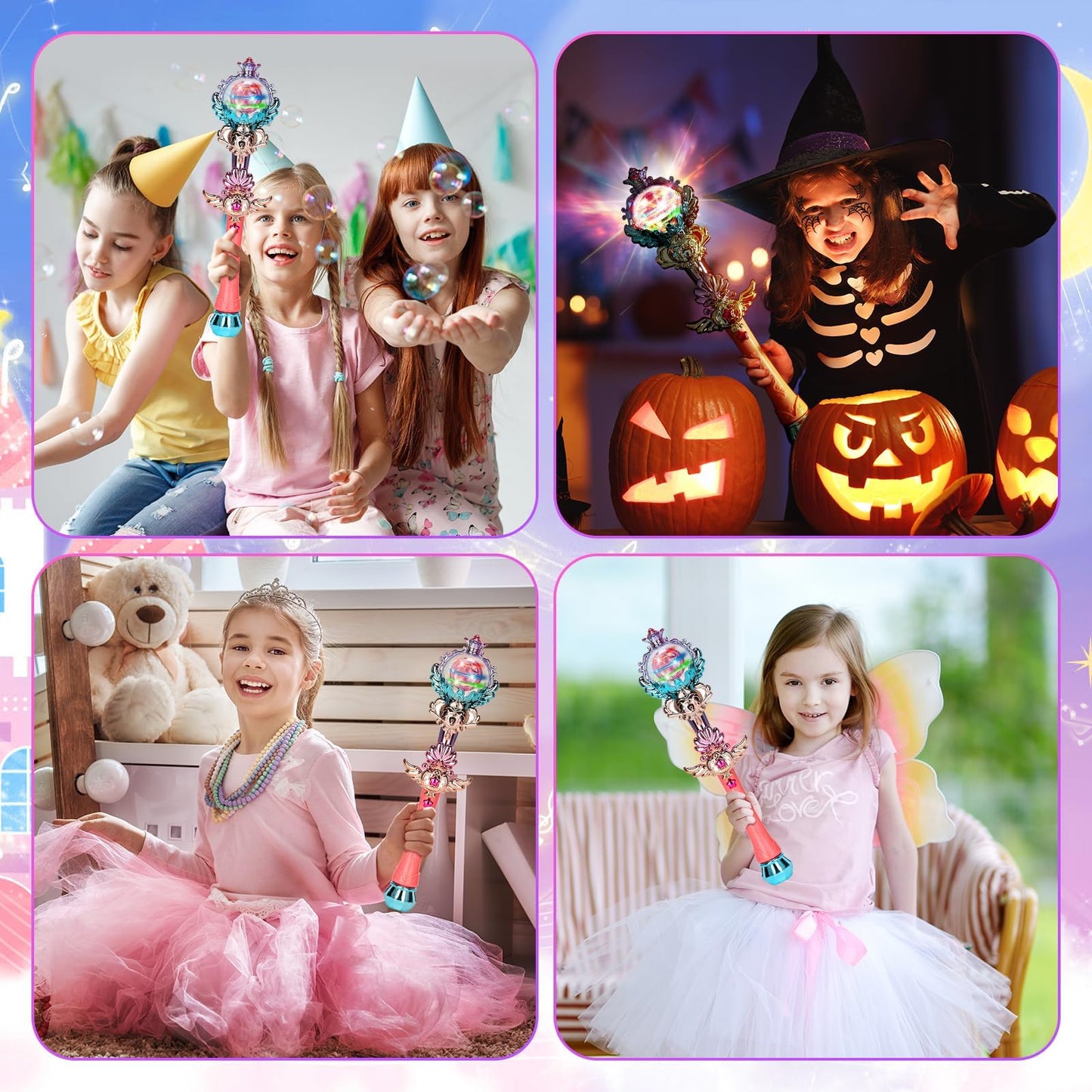 Skirfy Princess Toys Magic Wand for Girls, Fairy Wand with Spinning LED Light and Sound, Girl Thanksgiving Birthday Party Favors for Kids Age 3 4 5 6 7 8 9 10