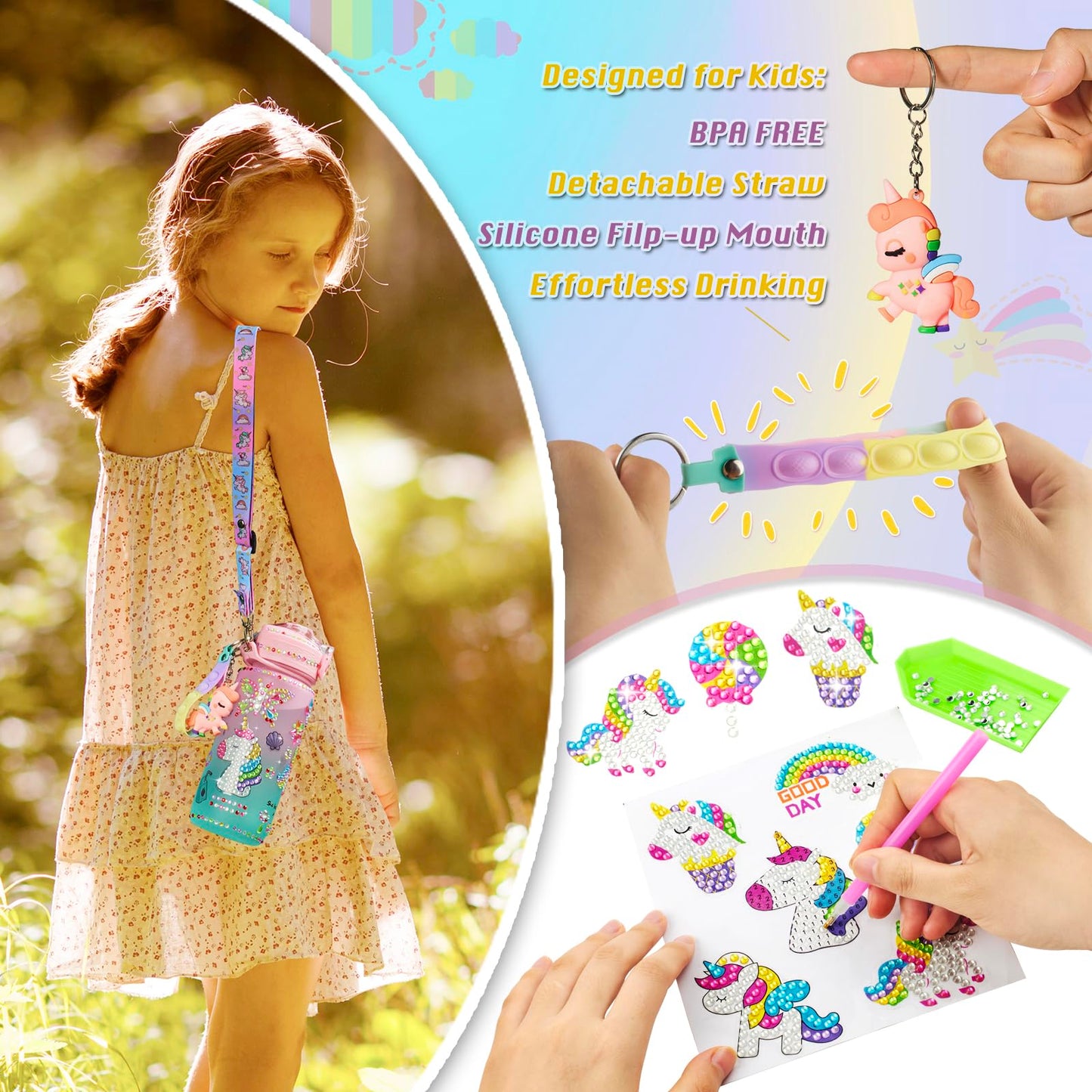 Glow in The Dark Decorate Your Own Water Bottle Kit,Unicorn Toy Gift for 4-6-8-10-12 Year Old Girl,Craft Toy for Age 3 4 5 6 7 8 9 10 Girl,Kid Teen Water Bottle Sticker for School Christmas Birthday