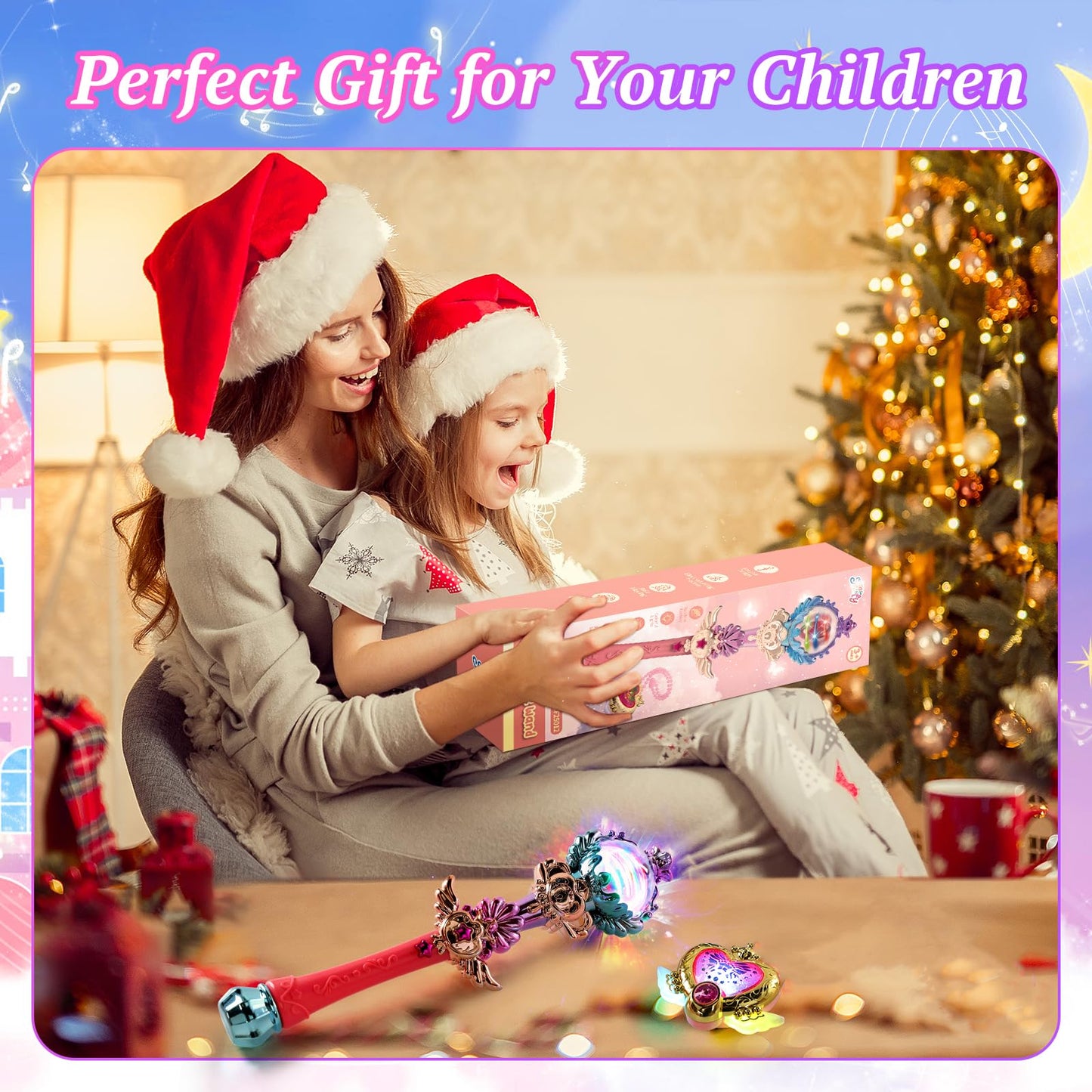 Skirfy Princess Toys Magic Wand for Girls, Fairy Wand with Spinning LED Light and Sound, Girl Thanksgiving Birthday Party Favors for Kids Age 3 4 5 6 7 8 9 10