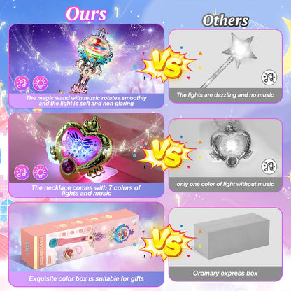 Skirfy Princess Toys Magic Wand for Girls, Fairy Wand with Spinning LED Light and Sound, Girl Thanksgiving Birthday Party Favors for Kids Age 3 4 5 6 7 8 9 10