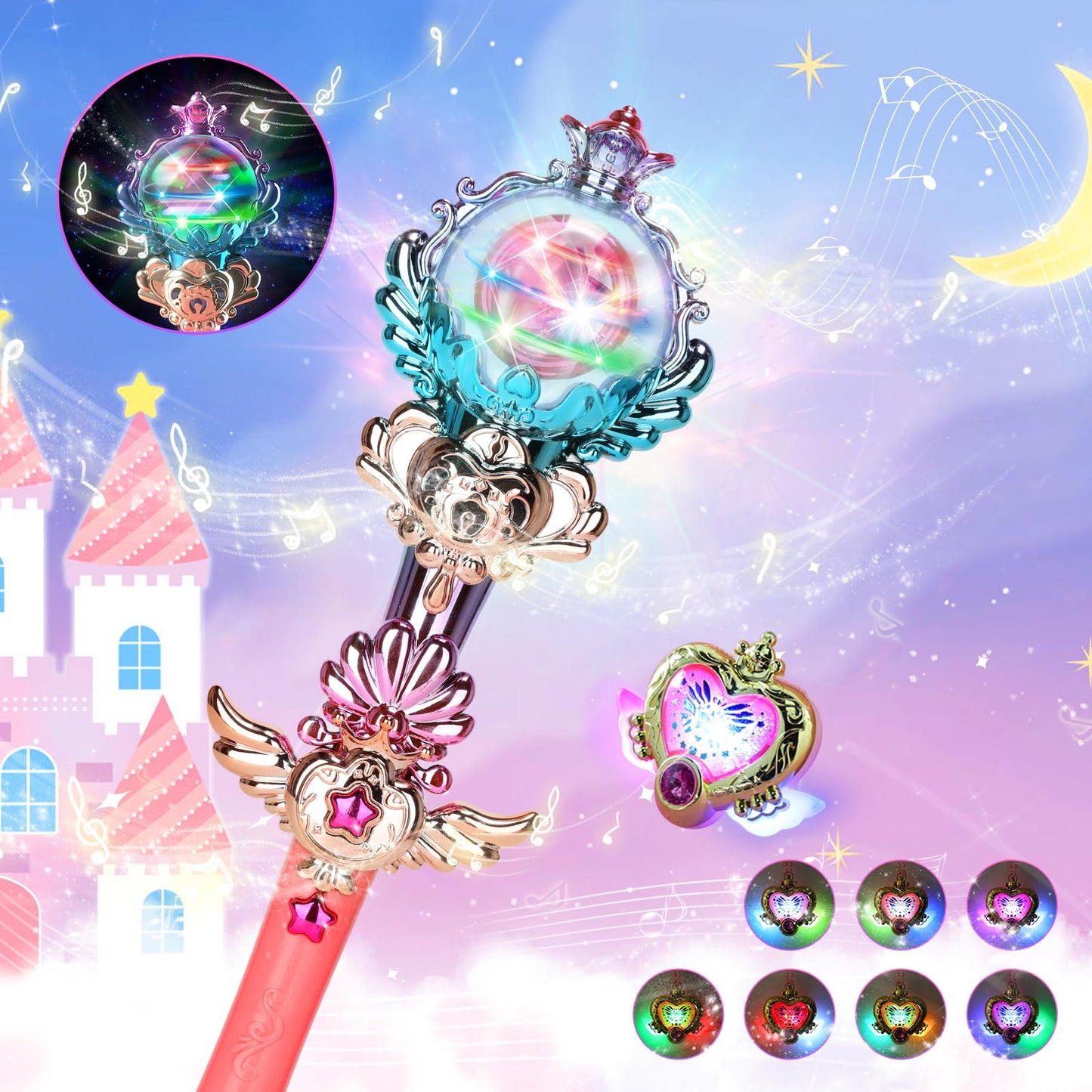 Skirfy Princess Toys Magic Wand for Girls, Fairy Wand with Spinning LED Light and Sound, Girl Thanksgiving Birthday Party Favors for Kids Age 3 4 5 6 7 8 9 10