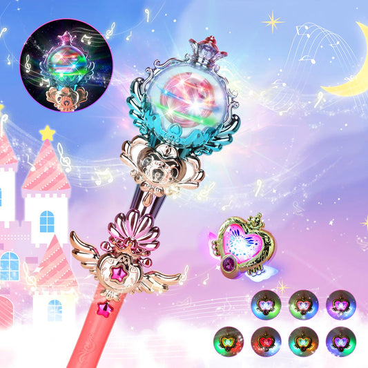 Skirfy Princess Toys Magic Wand for Girls, Fairy Wand with Spinning LED Light and Sound, Girl Thanksgiving Birthday Party Favors for Kids Age 3 4 5 6 7 8 9 10