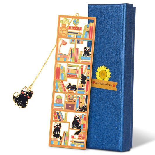 Black Cat Metal Bookmark with Cat Charm and Gift Box, Cat Lover Gifts, Book Lover Gifts, Kitty Bookmarks, Cat Themed Gifts, Gifts for Mothers Day, Teacher, Retirement, Graduation, Women, Reader
