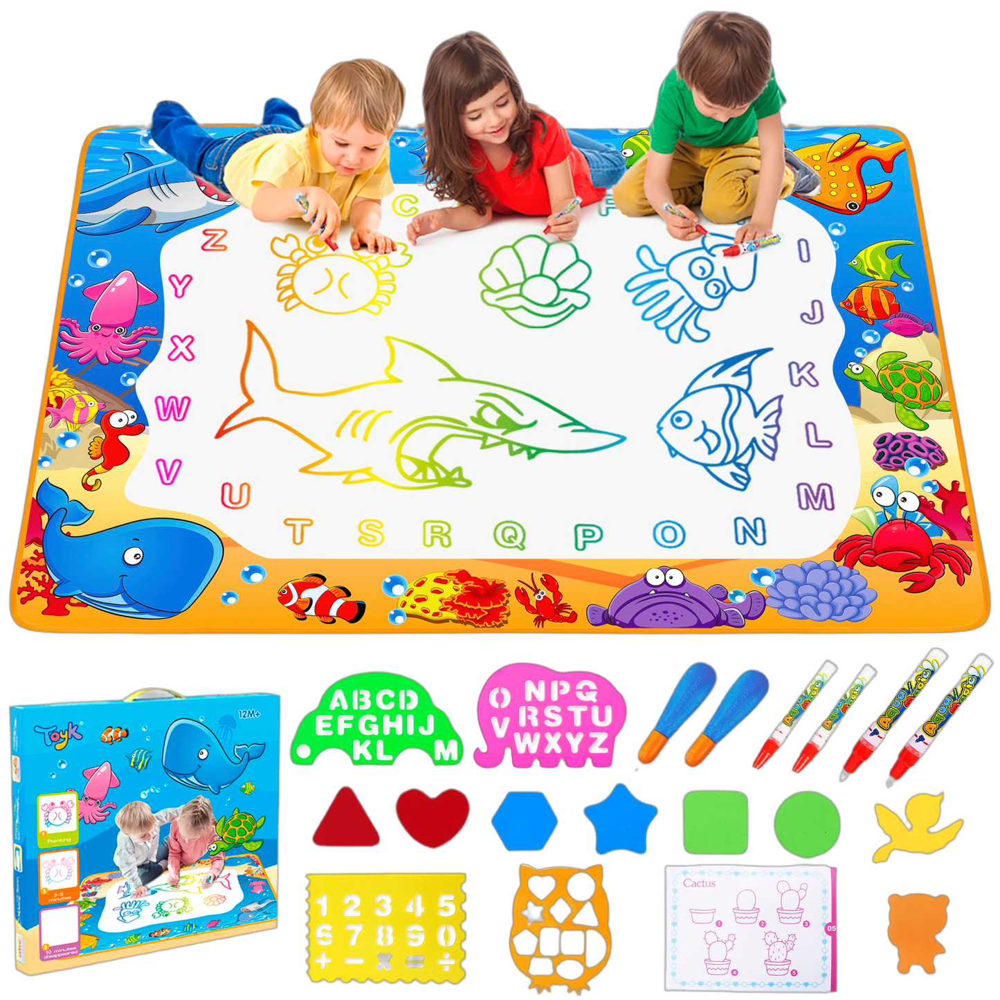 Water Doodle Mat - Kids Painting Writing Color Doodle Drawing Mat Toy Bring Magic Pens Educational Toys for Age 2 3 4 5 6 7 Year Old Girls Boys Age Toddler Gift