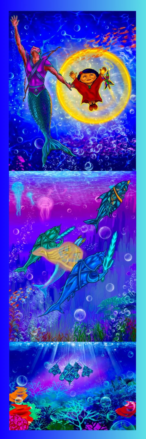 The Triple Rescue (blue border, 3 panels) Bookmark