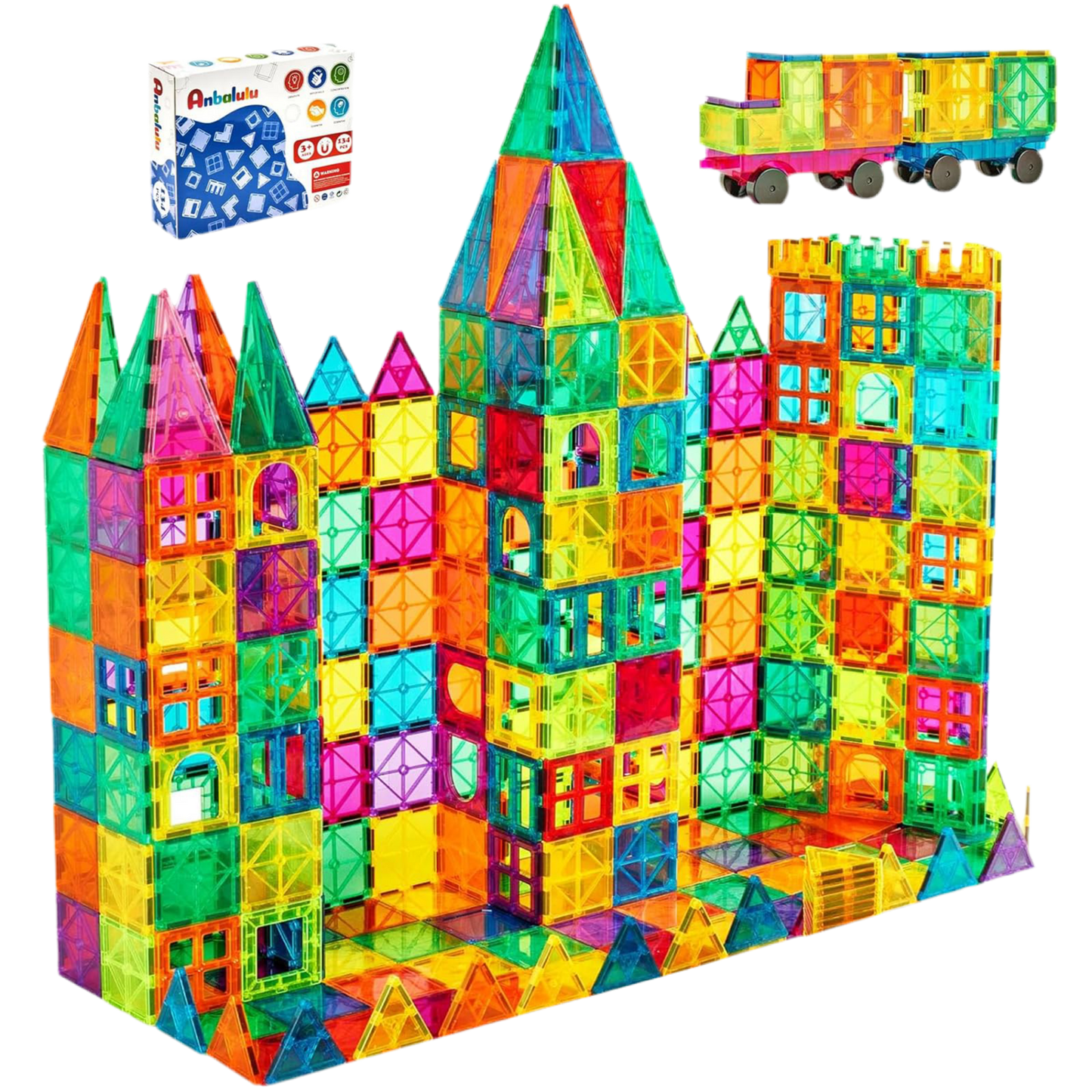 Anbalulu Magnetic Building Tiles, 134PCS Large Magnet Building Set,Magnetic Blocks, 3D STEM Stacking Toys, Magnets Toy for Kids Boys Girls