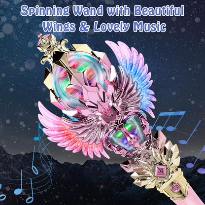CharmFields Light Up Magic Princess Wand – Dual Lights, Spinning LEDs with Sound, Snowflake Fairy Wand for Dress-Up, Cosplay, Birthday Gift for Kids, Pink Toy