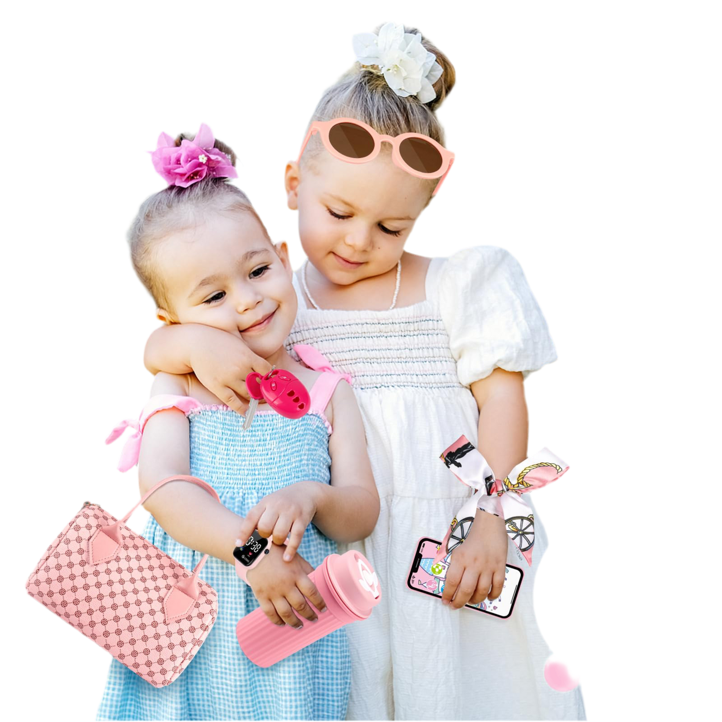 Oisacirg Play Purse for Little Girls, 32PCS Toddler Purse with Pretend Makeup for Kids, Princess Toys Includes Handbag, Phone, Wristwatch, Silk Scarf Kids Toy Purse Birthday Gift for Girls 3 4 5 6 +