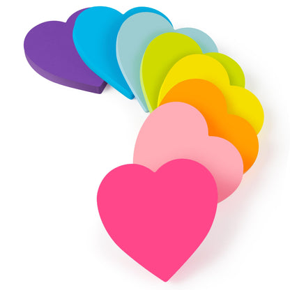 Heart Sticky Notes 3x3 in, 8 Pads, Super Cute Bright Color Strong Adhesive Post, Clean Removal, 82 Sheets/pad