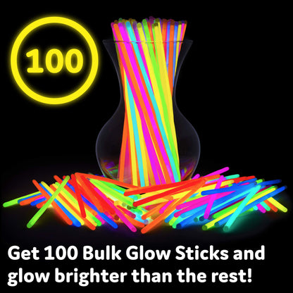 PartySticks Glow Sticks Party Supplies 100pk - 8 Inch Glow in the Dark Light Up Sticks Party Favors, Glow Decorations, Neon Party Glow Necklaces and Glow Bracelets with Connectors