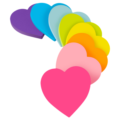 Heart Sticky Notes 3x3 in, 8 Pads, Super Cute Bright Color Strong Adhesive Post, Clean Removal, 82 Sheets/pad