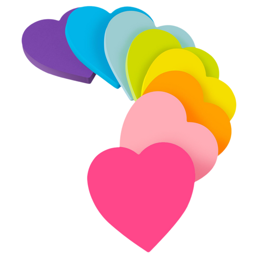Heart Sticky Notes 3x3 in, 8 Pads, Super Cute Bright Color Strong Adhesive Post, Clean Removal, 82 Sheets/pad