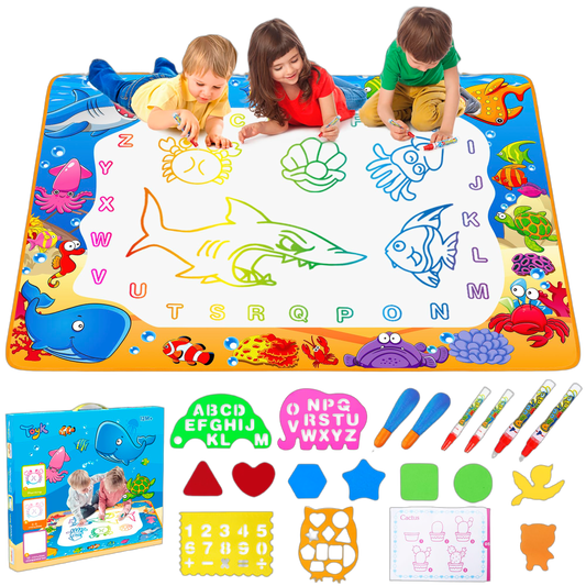 Water Doodle Mat - Kids Painting Writing Color Doodle Drawing Mat Toy Bring Magic Pens Educational Toys for Age 2 3 4 5 6 7 Year Old Girls Boys Age Toddler Gift