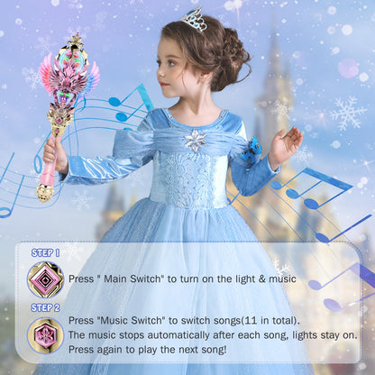 CharmFields Light Up Magic Princess Wand – Dual Lights, Spinning LEDs with Sound, Snowflake Fairy Wand for Dress-Up, Cosplay, Birthday Gift for Kids, Pink Toy