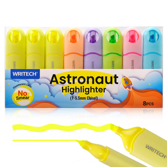 WRITECH Aesthetic Chisel Tip Highlighters: Assorted Neon Colors Cute Marker Pens Soft Tip Multi Colored No Bleed Smudge Smear for Highlighting Drawing 8ct.