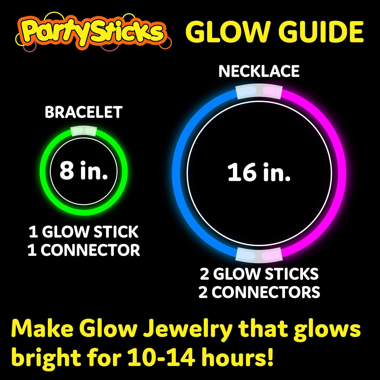 PartySticks Glow Sticks Party Supplies 100pk - 8 Inch Glow in the Dark Light Up Sticks Party Favors, Glow Decorations, Neon Party Glow Necklaces and Glow Bracelets with Connectors