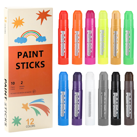12 Colors Tempera Paint Sticks, No Mess, Quick-Drying & Non-Toxic Art Supplies, Easy-Grip for Toddlers and Kids, Works Great on Paper, Wood, Glass, Canvas, Gifts for Drawing on Various Objects