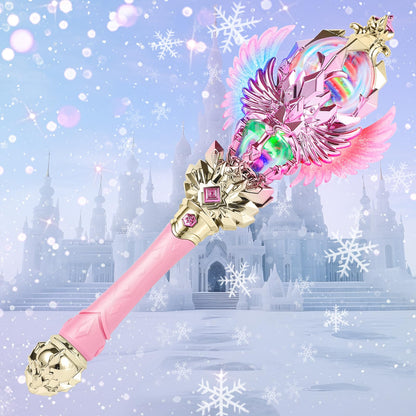 CharmFields Light Up Magic Princess Wand – Dual Lights, Spinning LEDs with Sound, Snowflake Fairy Wand for Dress-Up, Cosplay, Birthday Gift for Kids, Pink Toy