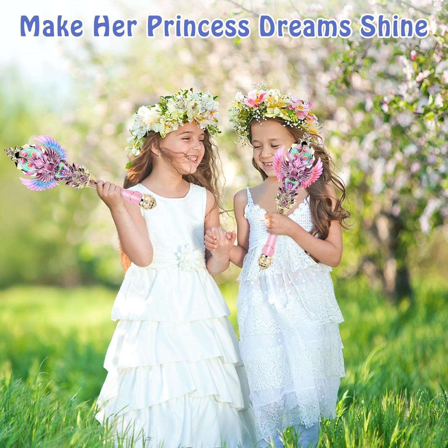 CharmFields Light Up Magic Princess Wand – Dual Lights, Spinning LEDs with Sound, Snowflake Fairy Wand for Dress-Up, Cosplay, Birthday Gift for Kids, Pink Toy