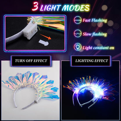 LED Headband Light Up Headband, Glow In The Dark Party Supplies, Glow Party Crown Hair Accessories for Women & Girls, Glow In The Dark Flashing Hair Band for Raves, Concerts, Halloween, Christmas