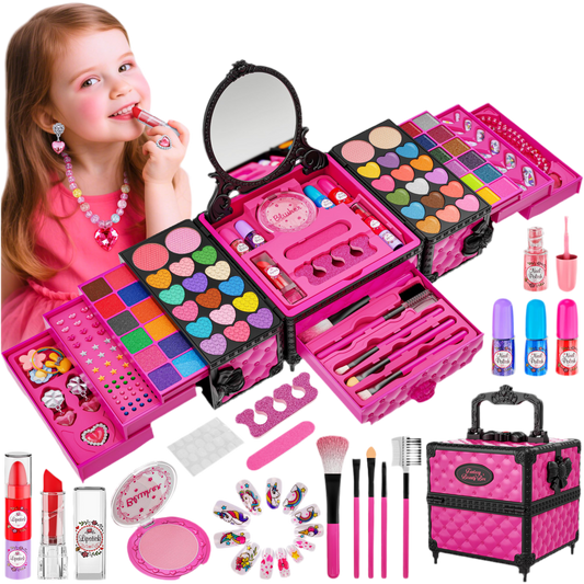 99 Pcs Kids Makeup Kit for Girls, Princess Toys Real Washable Cosmetics Set with Mirror, Hair Ties, Nails, Rings, Earrings, Necklace, Perfect for 3 4 5 6 7 8 Year Old Girls Birthday