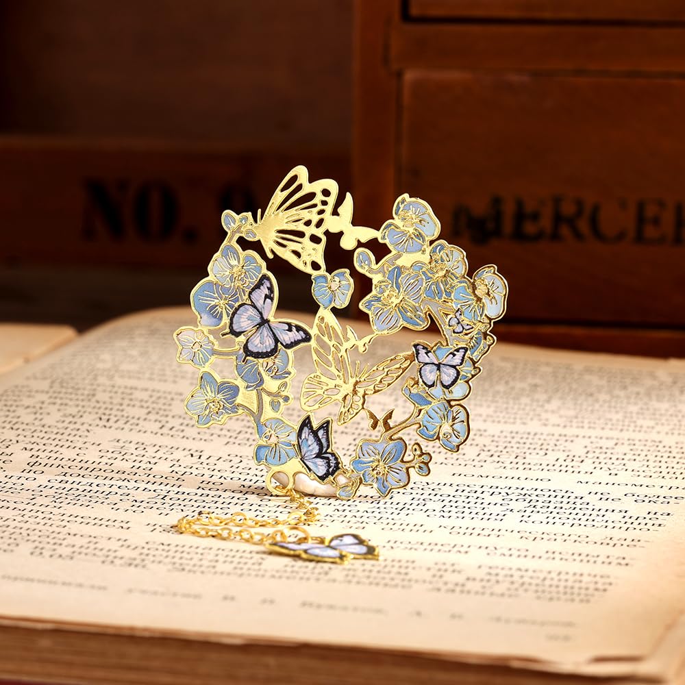 icceemee Butterfly Flower Theme Pretty Book Marks Set for Reading Women, Cute Book Markers for Writers, Kids, Teens, Men Readers, Reading Accessories Gifts for Book Lovers (Blue)