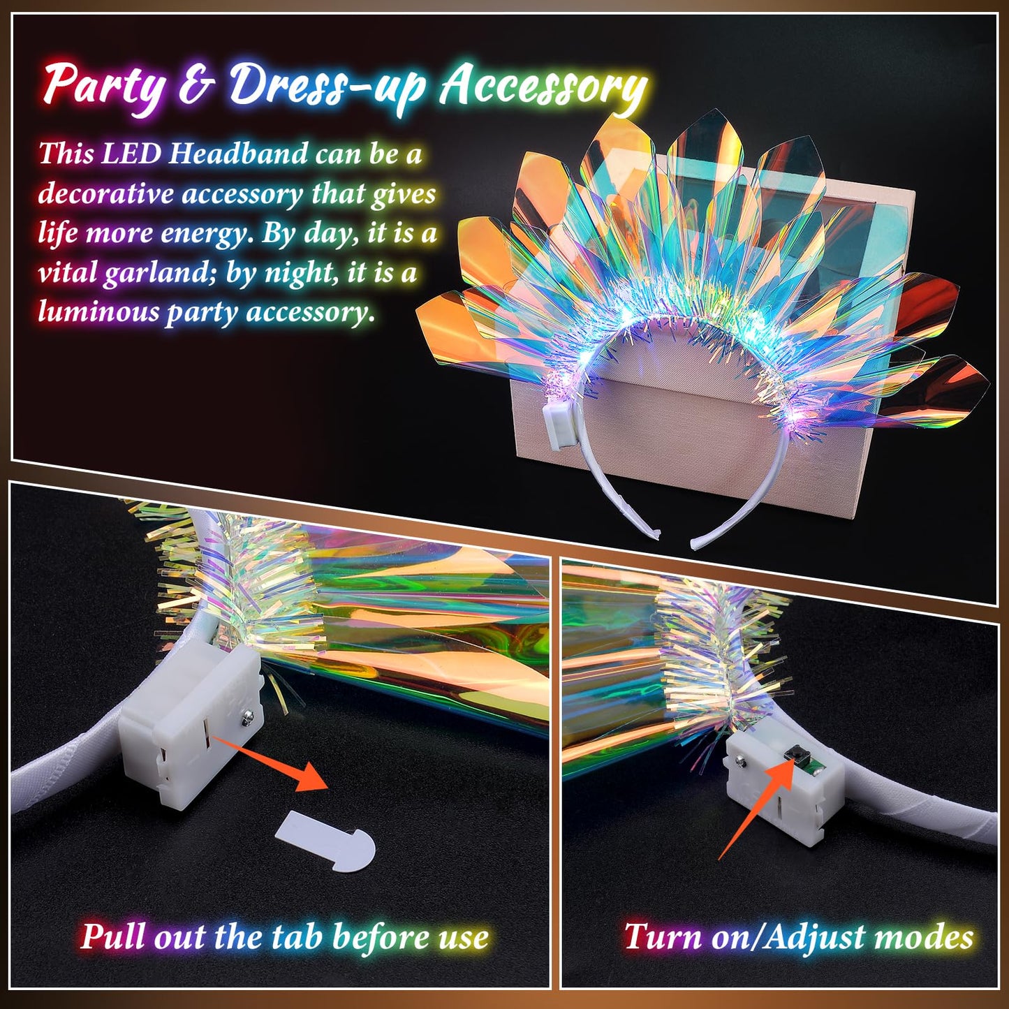 LED Headband Light Up Headband, Glow In The Dark Party Supplies, Glow Party Crown Hair Accessories for Women & Girls, Glow In The Dark Flashing Hair Band for Raves, Concerts, Halloween, Christmas