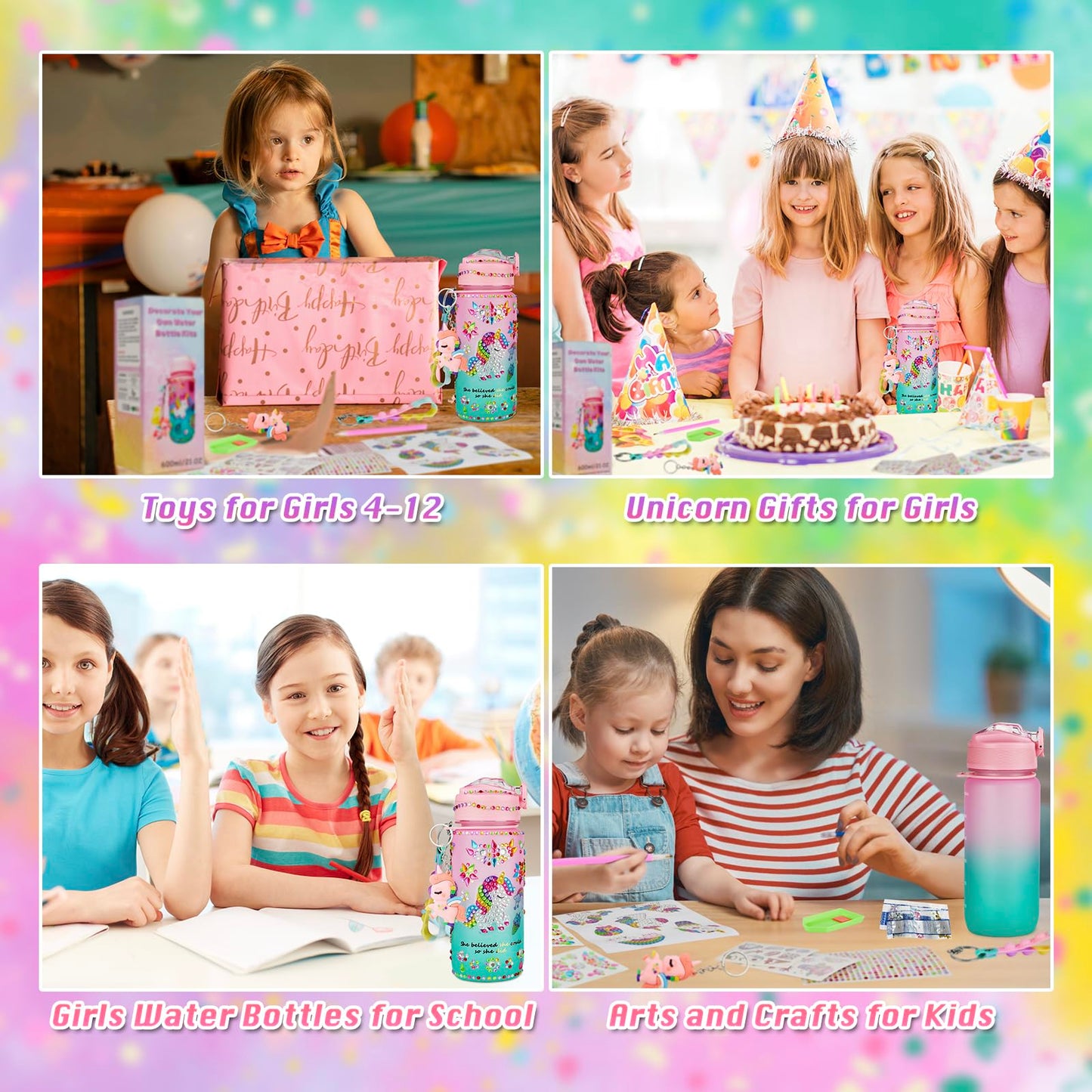 Glow in The Dark Decorate Your Own Water Bottle Kit,Unicorn Toy Gift for 4-6-8-10-12 Year Old Girl,Craft Toy for Age 3 4 5 6 7 8 9 10 Girl,Kid Teen Water Bottle Sticker for School Christmas Birthday