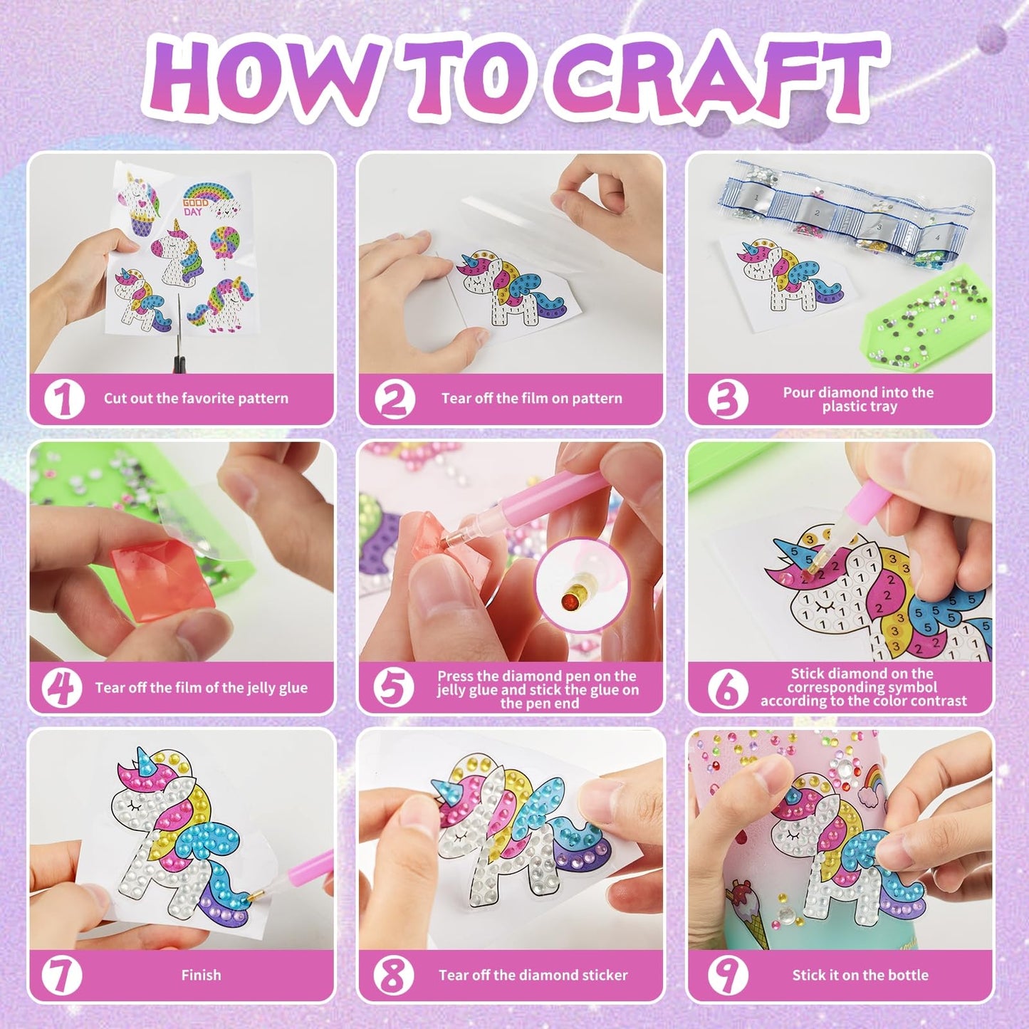 Glow in The Dark Decorate Your Own Water Bottle Kit,Unicorn Toy Gift for 4-6-8-10-12 Year Old Girl,Craft Toy for Age 3 4 5 6 7 8 9 10 Girl,Kid Teen Water Bottle Sticker for School Christmas Birthday