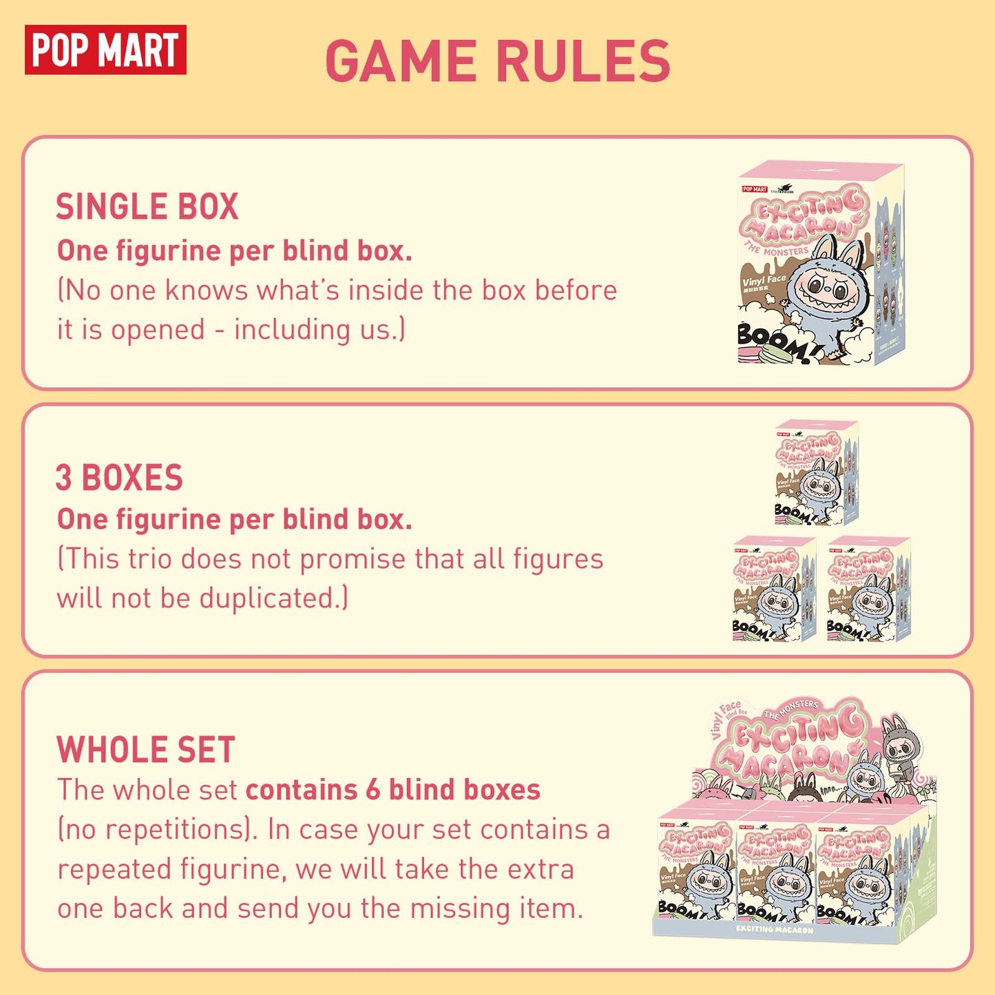 LABUBU POP MART The Monsters - Tasty Macarons Vinyl Face Blind Box, Random Design Action Figures Collectible Toys Home Decorations, Single Box