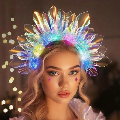 LED Headband Light Up Headband, Glow In The Dark Party Supplies, Glow Party Crown Hair Accessories for Women & Girls, Glow In The Dark Flashing Hair Band for Raves, Concerts, Halloween, Christmas
