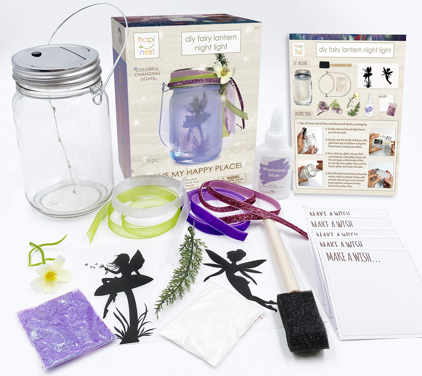Hapinest DIY Fairy Lantern Night Light Kit, Fairy Lantern Craft Kit, Fairy Jar Glitter & Color-Changing Lights, Fairy Craft Arts Fairy Gifts for Girls, Fairy Toys for Girls Age 6-8 8-12 Years Old & Up
