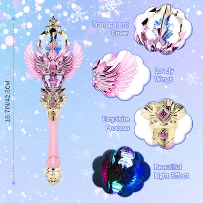 CharmFields Light Up Magic Princess Wand – Dual Lights, Spinning LEDs with Sound, Snowflake Fairy Wand for Dress-Up, Cosplay, Birthday Gift for Kids, Pink Toy