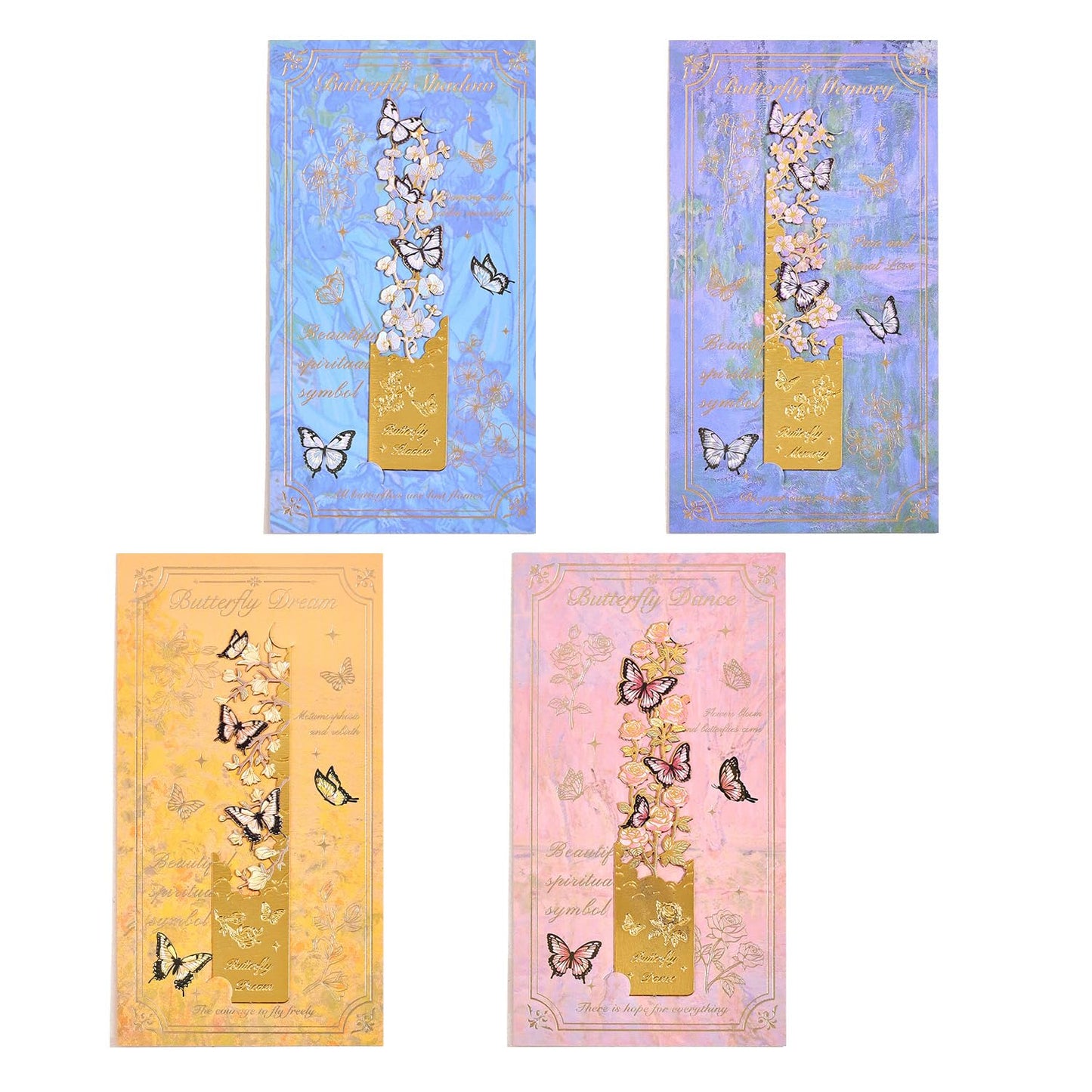 4pcs Metal Bookmarks, Butterfly Flower Theme Pretty Book Marks for Reading Women, Cute Book Markers for Writers, Kids, Teens, Men Readers, Reading Accessories Gifts for Book Lovers