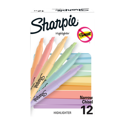 Sharpie Pocket Highlighters, Mild Pastel Colors, Assorted, Chisel Tip, 12 Count - School, Home, and Office Use, Teacher Supplies