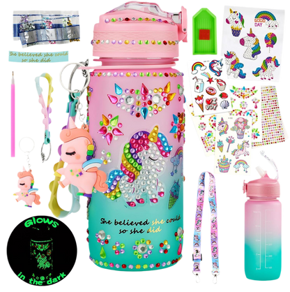 Glow in The Dark Decorate Your Own Water Bottle Kit,Unicorn Toy Gift for 4-6-8-10-12 Year Old Girl,Craft Toy for Age 3 4 5 6 7 8 9 10 Girl,Kid Teen Water Bottle Sticker for School Christmas Birthday