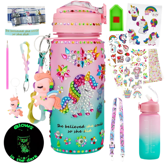 Glow in The Dark Decorate Your Own Water Bottle Kit,Unicorn Toy Gift for 4-6-8-10-12 Year Old Girl,Craft Toy for Age 3 4 5 6 7 8 9 10 Girl,Kid Teen Water Bottle Sticker for School Christmas Birthday