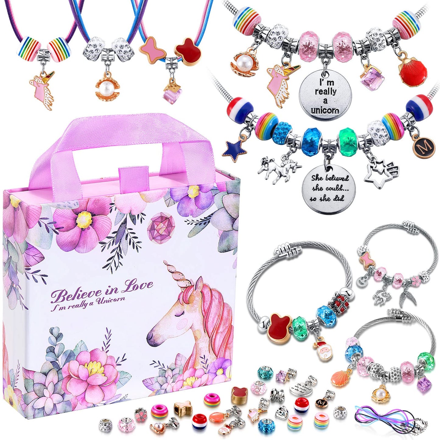 COO&KOO Charm Bracelet Making Kit, A Unicorn Girls Toy That Inspires Creativity and Imagination, Crafts for Girls Ages 8-12 with Jewelry Making Kit Perfect Gifts for 6 7 8 9 10 Girl Self-Expression!