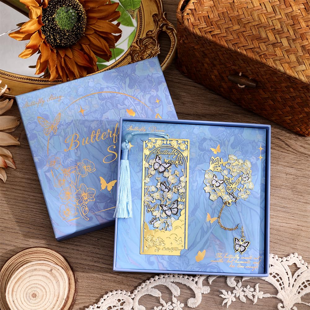icceemee Butterfly Flower Theme Pretty Book Marks Set for Reading Women, Cute Book Markers for Writers, Kids, Teens, Men Readers, Reading Accessories Gifts for Book Lovers (Blue)